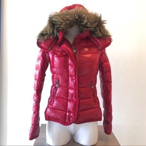 Red Moncler Jacket w/ Detachable Fur Hood